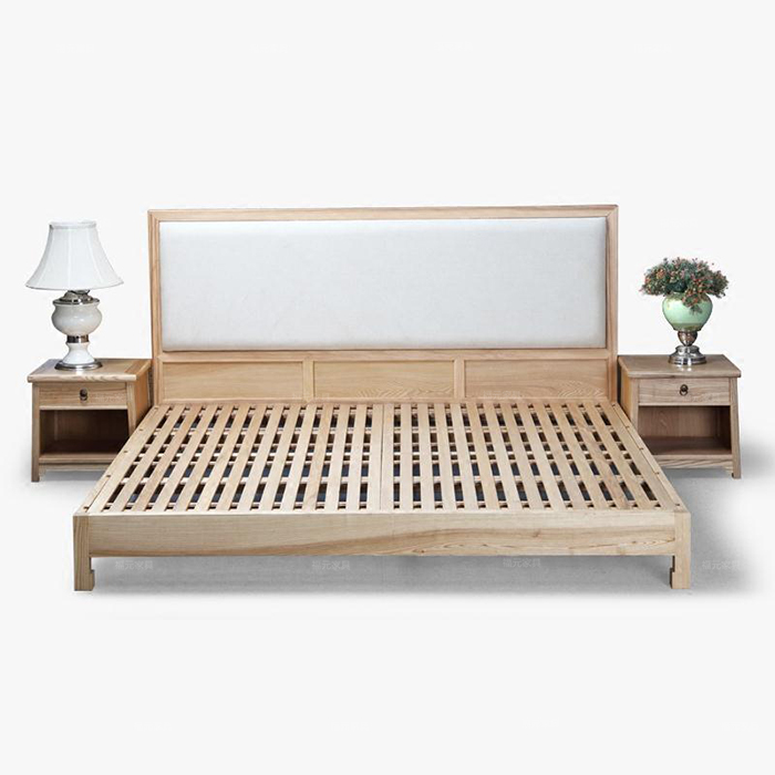 白蜡木床架价格 现代新中式家具床图片 FYJDX-07